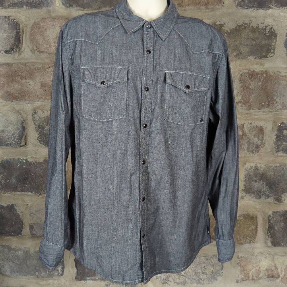 Ocean Current Gray Snap Front Long Sleeve Western Shirt Men's Size‎ XL